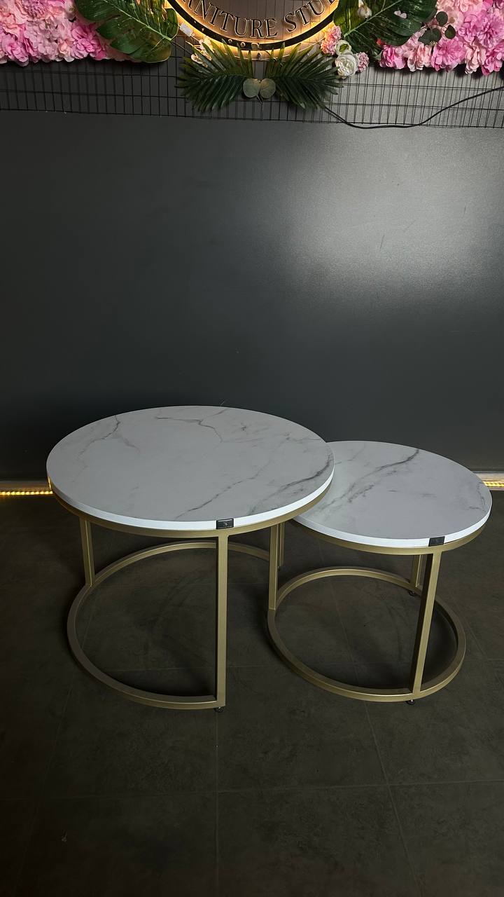 5298951605963135813 Журнальний столик Loft Double білий мармур метал золото - Зображення 1