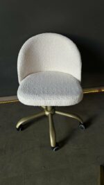 Стілець Soft білий букле, на колесах, золота база - Зображення 2