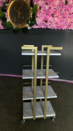 Візок 03 метал золото, полиці ДСП білий мармур | Косметичний візок на колесах - Зображення 3