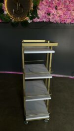 Візок 03 метал золото, полиці ДСП білий мармур | Косметичний візок на колесах - Зображення 4