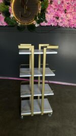 Візок 03 метал золото, полиці ДСП білий мармур | Косметичний візок на колесах - Зображення 2