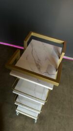 Візок 03 метал золото, полиці ДСП білий мармур | Косметичний візок на колесах - Зображення 5