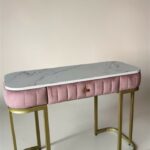 Стіл Art Lux квадрат із шухлядою, золото, білий мармур | Б’юті / туалетний стіл