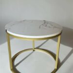 Стіл журнальний Loft круглий, золото, білий мармур | Сучасний журнальний столик