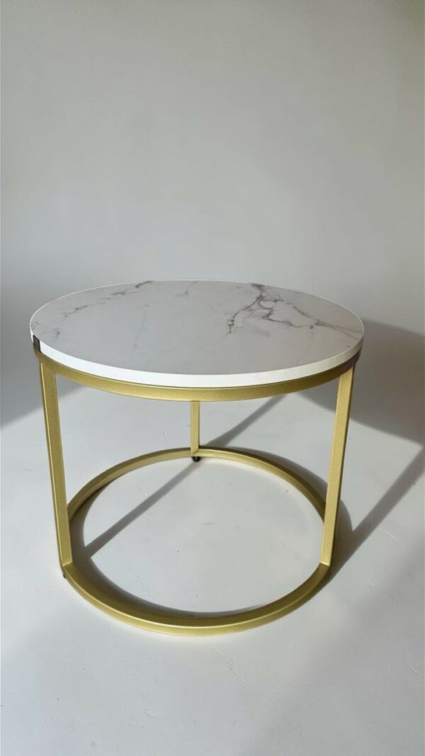 Стіл журнальний Loft круглий, золото, білий мармур | Сучасний журнальний столик