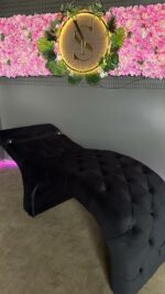 Купити кушетку для нарощення вій чорна велюр | Косметологічна кушетка з регулюванням спинки - Зображення 4