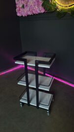 Візок 01 чорний метал, полиці білий мармур | Косметичний візок на колесах - Зображення 2