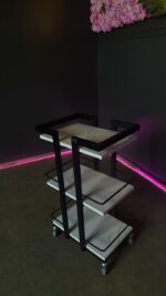 Візок 01 чорний метал, полиці білий мармур | Косметичний візок на колесах - Зображення 3