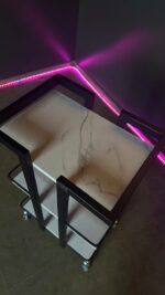 Візок 01 чорний метал, полиці білий мармур | Косметичний візок на колесах - Зображення 5