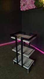 Візок 01 чорний метал, полиці білий мармур | Косметичний візок на колесах - Зображення 6