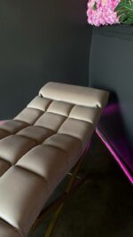 Кушетка Loft для нарощення вій, регульований підголівник, золото, бежевий велюр - Зображення 5