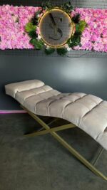 Кушетка Loft для нарощення вій, регульований підголівник, золото, бежевий велюр - Зображення 6