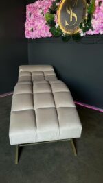 Кушетка Loft для нарощення вій, регульований підголівник, золото, бежевий велюр - Зображення 3