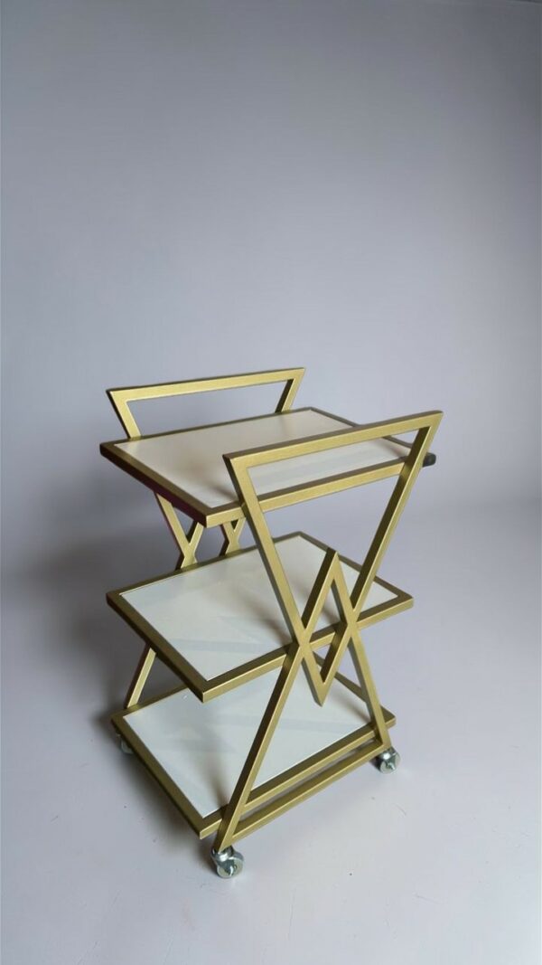 Візок 02 золото, полиці ДСП біле | Косметичний візок на колесах