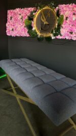 Купити кушетку пряму золото букле сіре | Кушетка для нарощення вій та косметології - Зображення 2