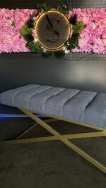 Купити кушетку пряму золото букле сіре | Кушетка для нарощення вій та косметології - Зображення 6