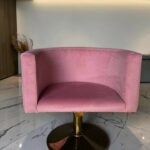 Перукарське крісло овал золото рожевий велюр | Крісло для салону краси