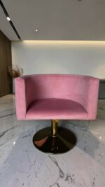 Перукарське крісло овал золото рожевий велюр | Крісло для салону краси