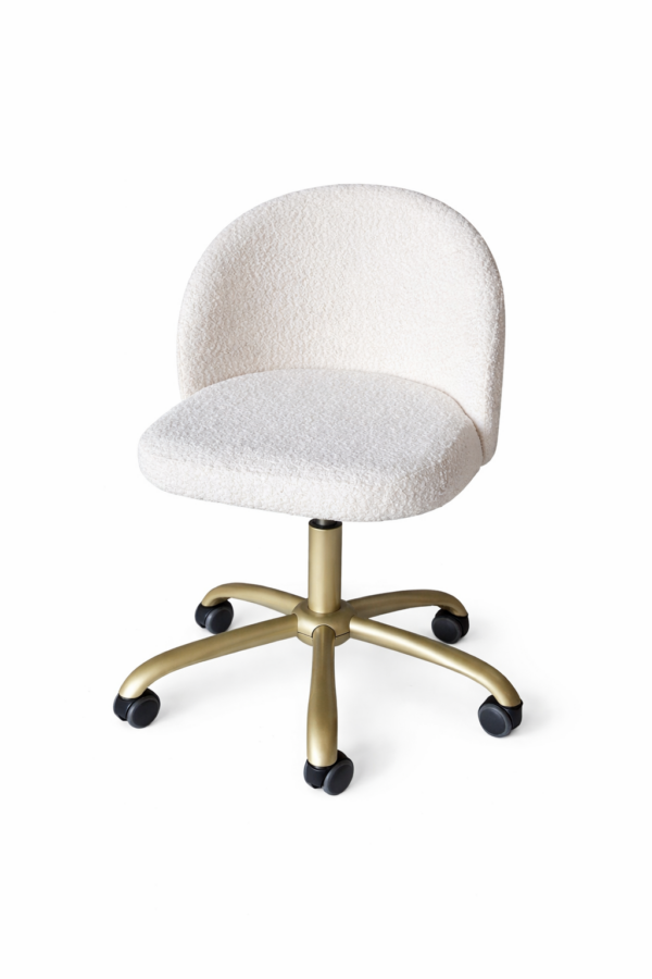 Стілець Soft білий букле, на колесах, золота база