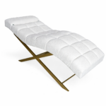 Кушетка для нарощення вій Loft біла букле, регульоване узголів’я, золота основа