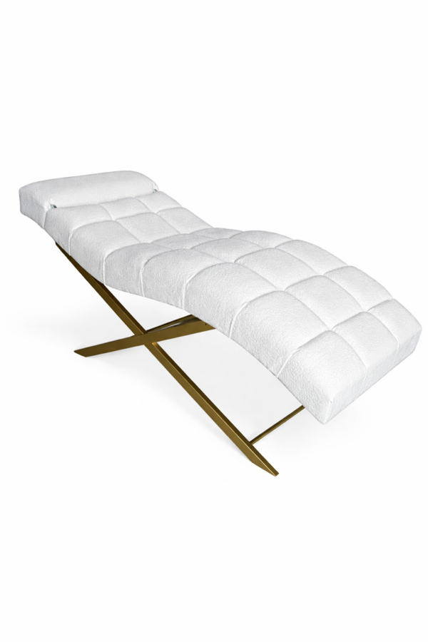 Кушетка для нарощення вій Loft біла букле, регульоване узголів’я, золота основа