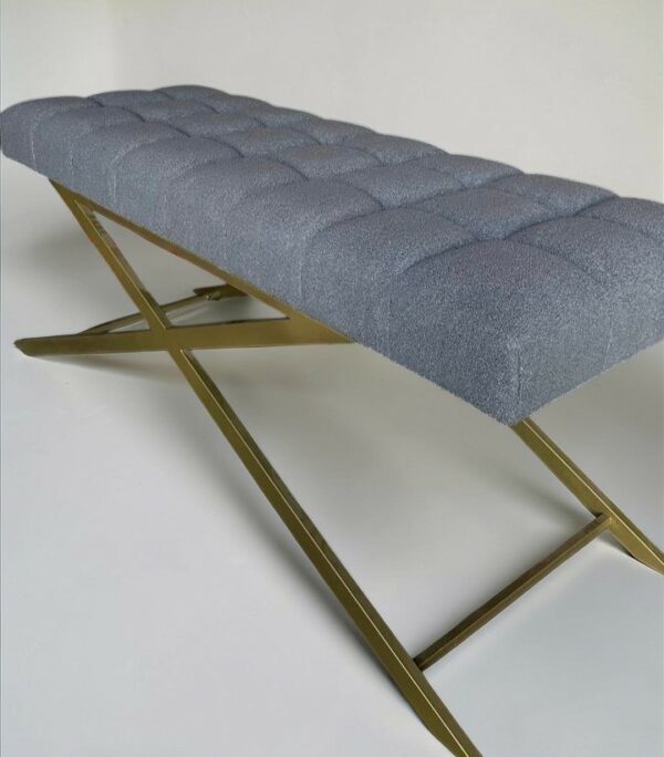 Купити кушетку пряму золото букле сіре | Кушетка для нарощення вій та косметології