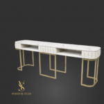 Стіл манікюрний Art Lux Double — білий мармур, тканина тедді, золоті ніжки