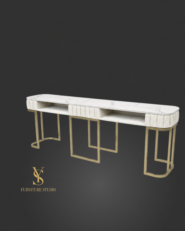 Стіл манікюрний Art Lux Double — білий мармур, тканина тедді, золоті ніжки