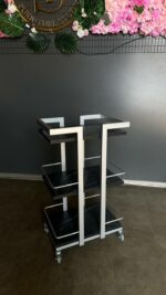 Візок косметологічний Loft 01 срібло з полицями чорний мармур | Візок для салону краси - Зображення 3