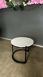Стіл журнальний лофт круглий білий з чорними ніжками | Столик у вітальню - Зображення 2