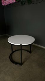 Стіл журнальний лофт круглий білий з чорними ніжками | Столик у вітальню - Зображення 3