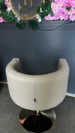 Перукарське крісло OVAL Gold на гідравліці – кругла золота база, бежевий екошкірозамінник - Зображення 5