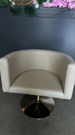 Перукарське крісло OVAL Gold на гідравліці – кругла золота база, бежевий екошкірозамінник - Зображення 2