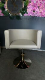 Перукарське крісло OVAL Gold на гідравліці – кругла золота база, бежевий екошкірозамінник - Зображення 6