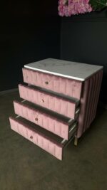 Комод Pink Gold Marble – комод з шухлядами, рожевий велюр, золота ніжка - Зображення 2