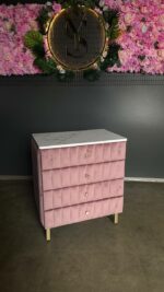 Комод Pink Gold Marble – комод з шухлядами, рожевий велюр, золота ніжка - Зображення 3