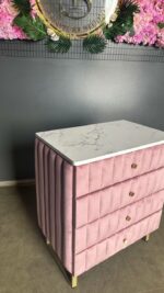 Комод Pink Gold Marble – комод з шухлядами, рожевий велюр, золота ніжка - Зображення 4