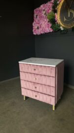 Комод Pink Gold Marble – комод з шухлядами, рожевий велюр, золота ніжка - Зображення 5