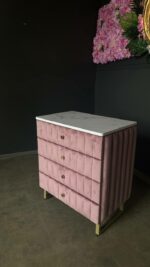 Комод Pink Gold Marble – комод з шухлядами, рожевий велюр, золота ніжка - Зображення 6