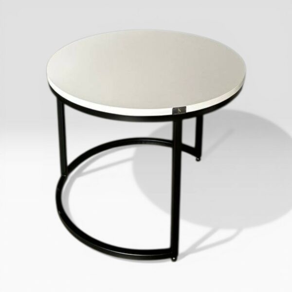 Стіл журнальний лофт круглий білий з чорними ніжками | Столик у вітальню