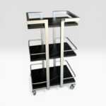 Візок косметологічний Loft 01 срібло з полицями чорний мармур | Візок для салону краси