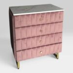 Комод Pink Gold Marble – комод з шухлядами, рожевий велюр, золота ніжка