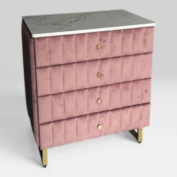 Комод Pink Gold Marble – комод з шухлядами, рожевий велюр, золота ніжка