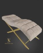 Кушетка Loft з регулюванням для нарощення вій та перманентного макіяжу, тканина букле світло-бежевого кольору, золота металева основа