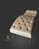 Кушетка Loft для нарощення вій, каретна прошивка / велюр Cappuccino / золото - Зображення 2