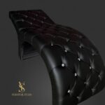 Кушетка Classic для нарощення вій з каретною прошивкою та стразами, чорна екошкіра