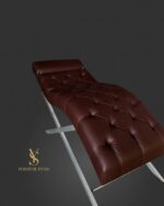 Кушетка Loft з регулюванням узголів'я, каретна прошивка, екошкіра коричнева / срібло - Зображення 2