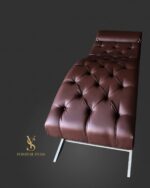 Кушетка Loft з регулюванням узголів'я, каретна прошивка, екошкіра коричнева / срібло - Зображення 4