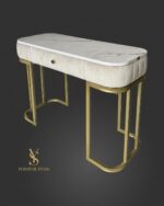 Стіл Art Lux Square для візажу з шухлядою, білий мармур / бежевий велюр / золото - Зображення 2