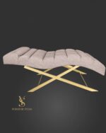 Кушетка Loft з регулюванням для нарощення вій та перманентного макіяжу, тканина букле світло-бежевого кольору, золота металева основа